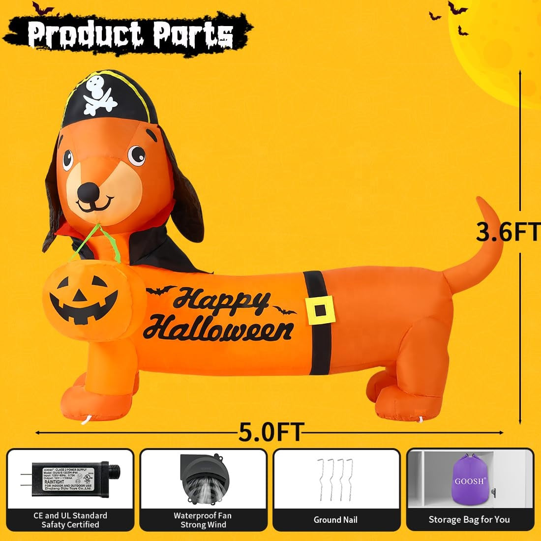 5 ft Long Pirate Wiener Dog Inflatable