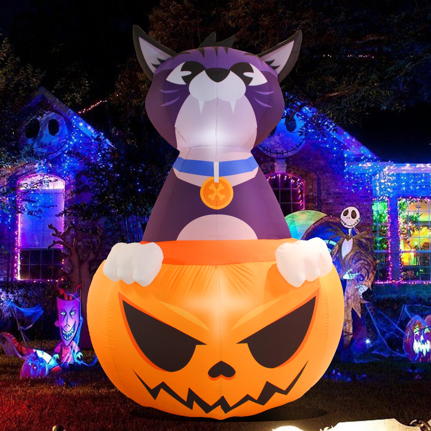 6 ft Black Cat On Pumpkin Inflatable
