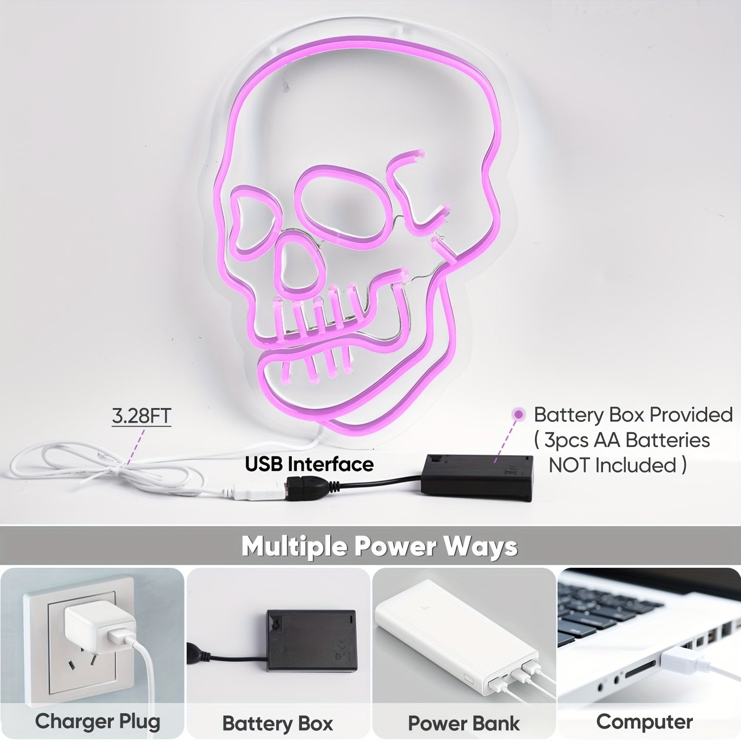 Halloween Skull Pink Neon Light
