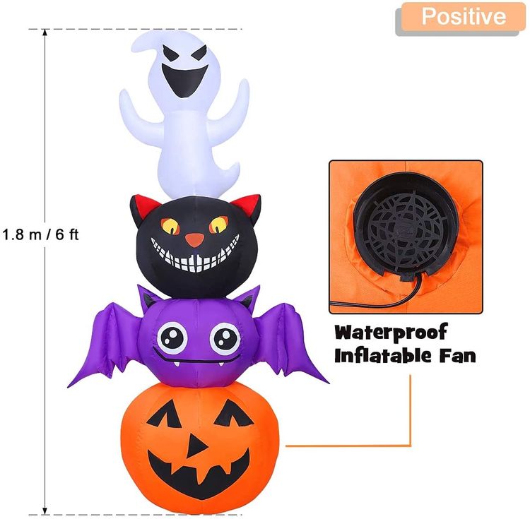 6 ft Inflatable Ghost With Pumpkin-Bat-Cat