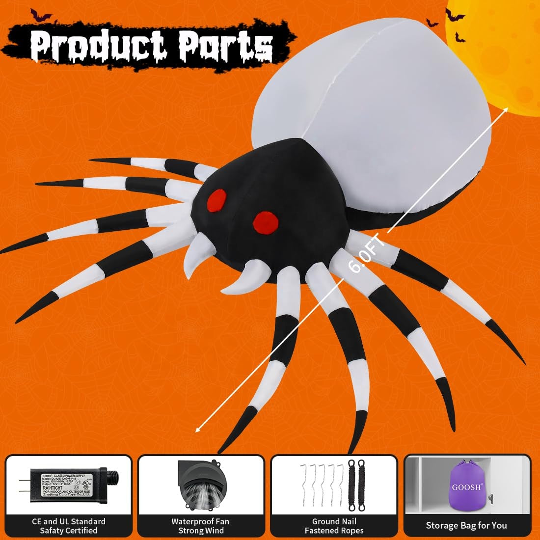 6 ft Spider Color-Changing Inflatable