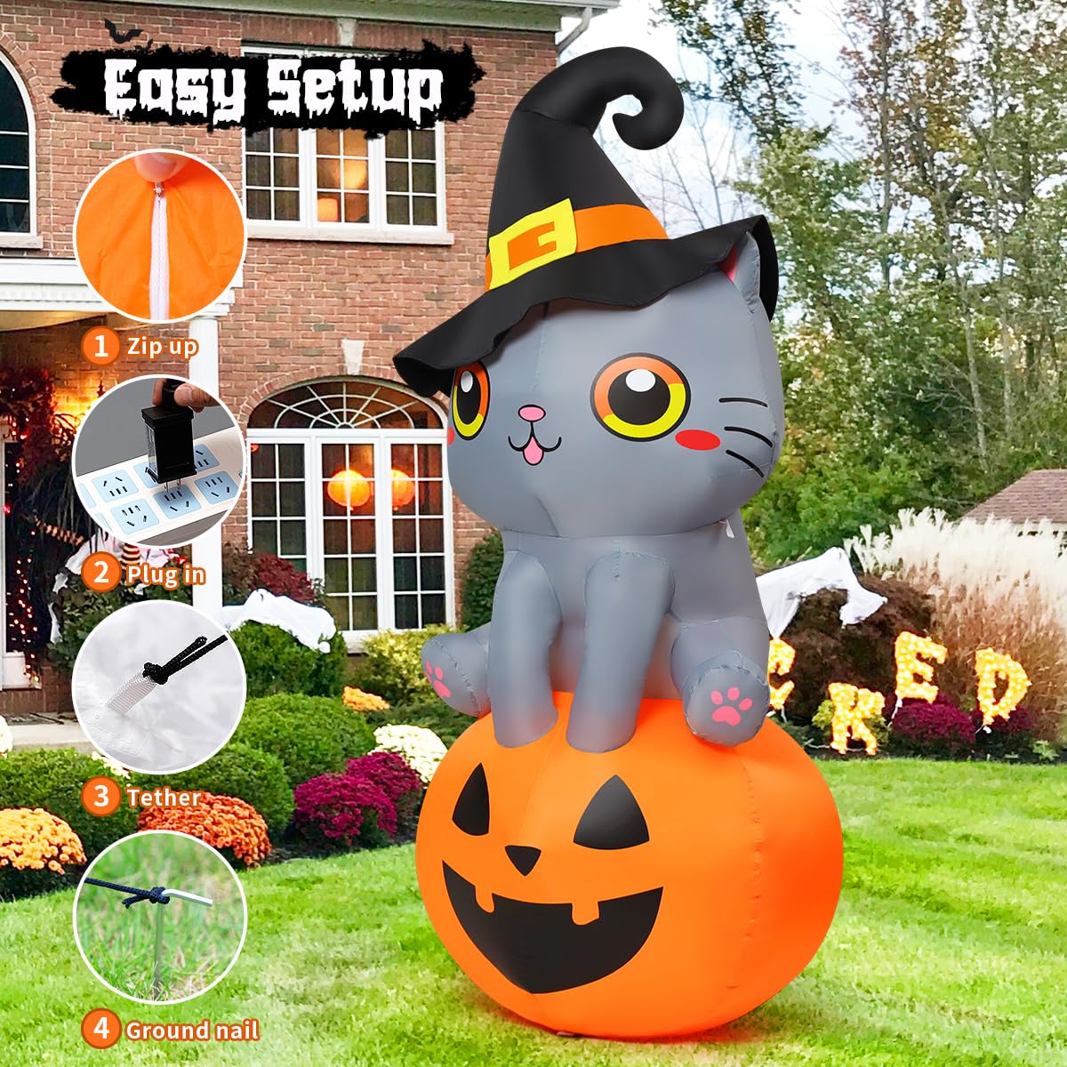 6 ft Cat on Pumpkin Inflatable