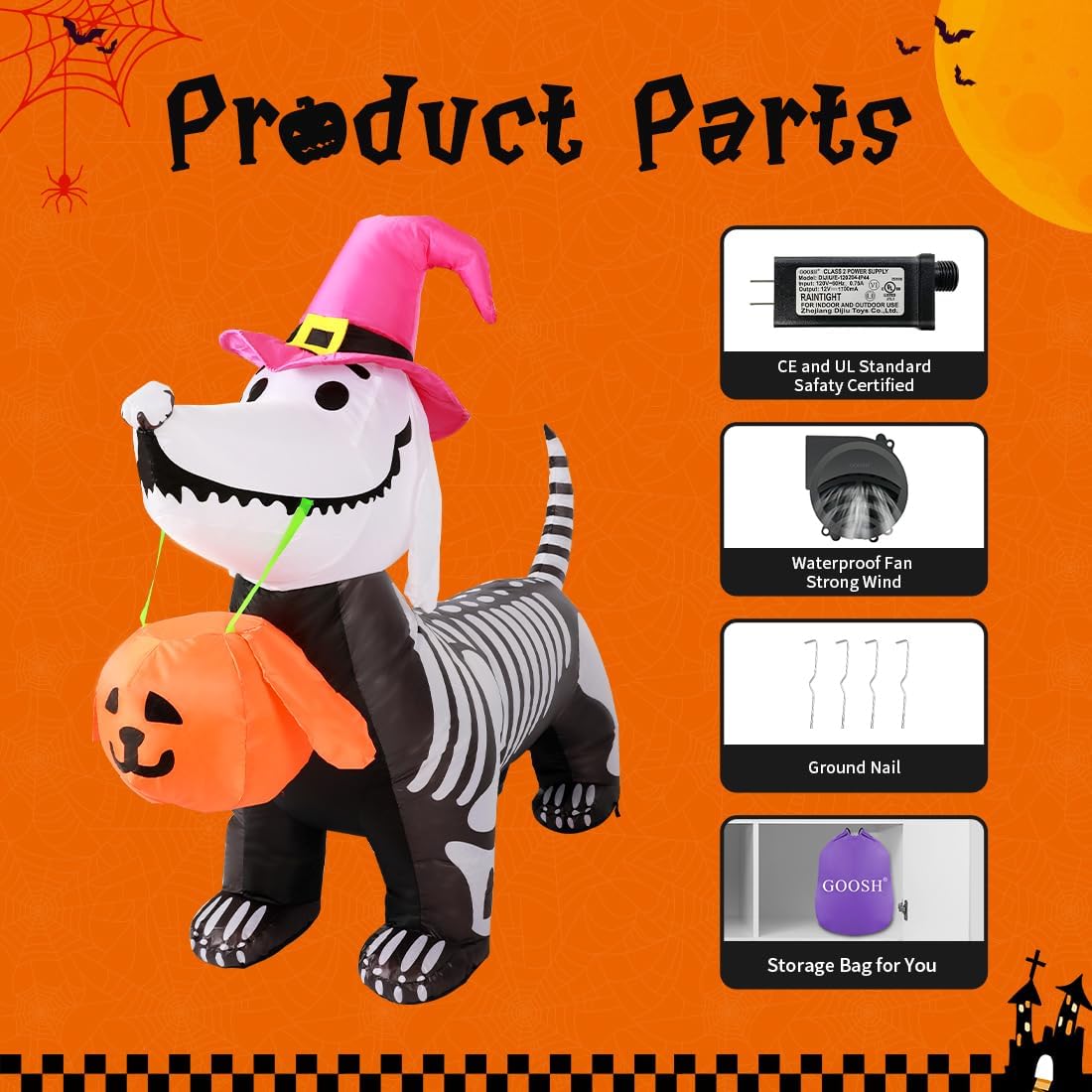 5.7 ft Long Skeleton Dog Inflatable