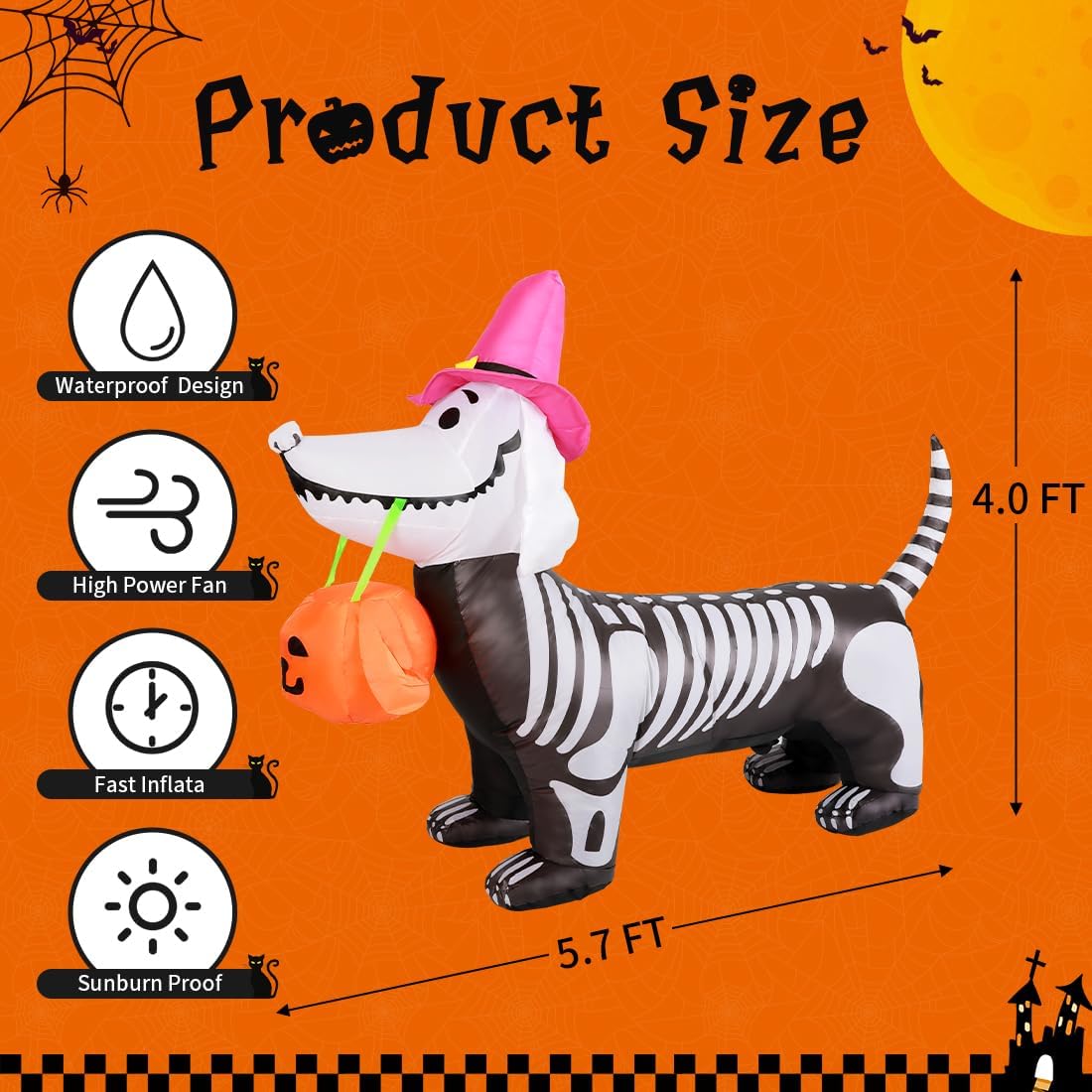 5.7 ft Long Skeleton Dog Inflatable