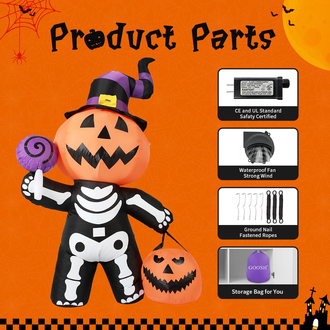 6 ft Pumpkin Skeleton Inflatable