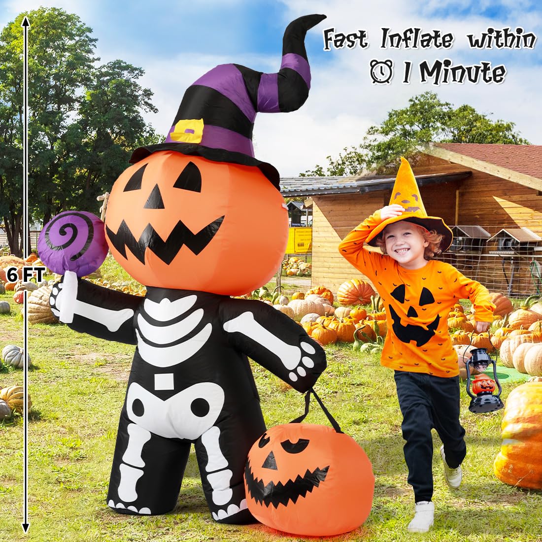 6 ft Pumpkin Skeleton Inflatable