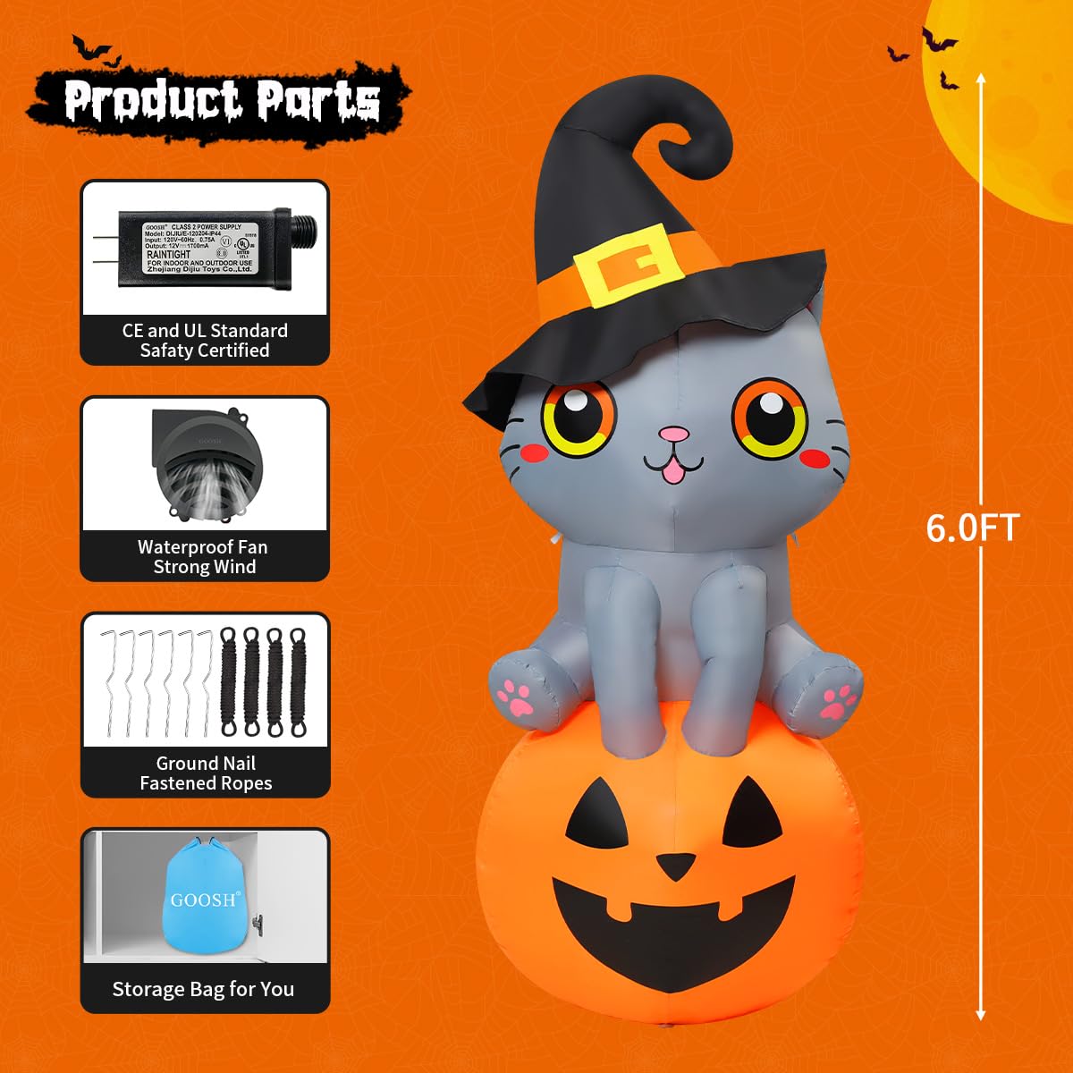 6 ft Cat on Pumpkin Inflatable