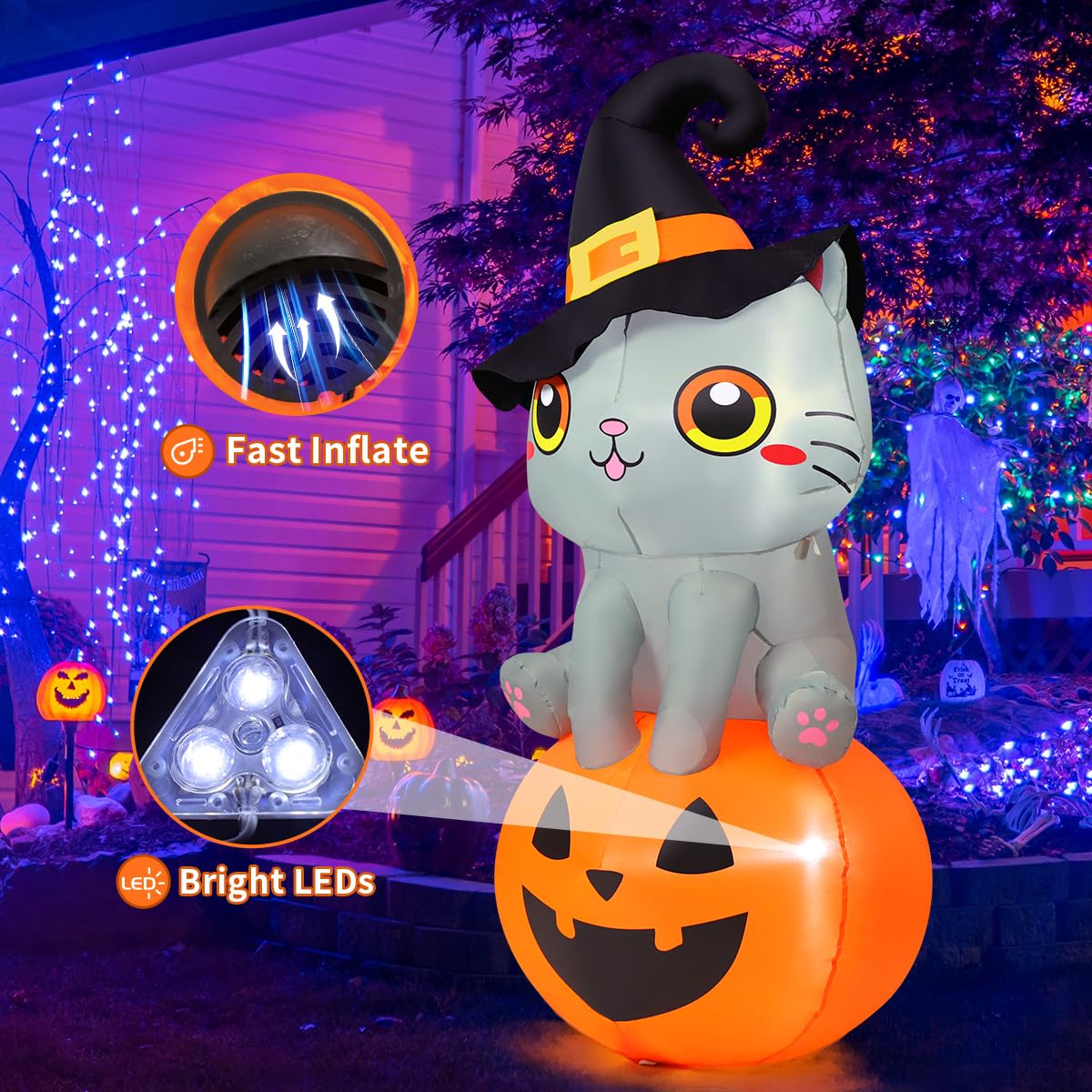 6 ft Cat on Pumpkin Inflatable