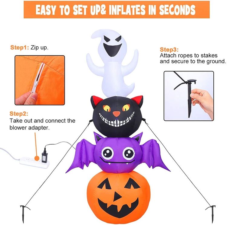 6 ft Inflatable Ghost With Pumpkin-Bat-Cat