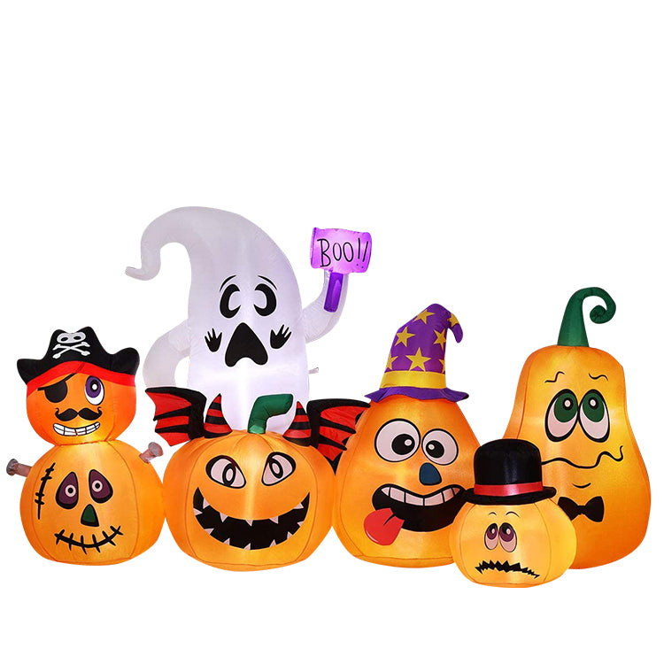 7 ft Long Halloween Inflatable Ghost & Pumpkin Family