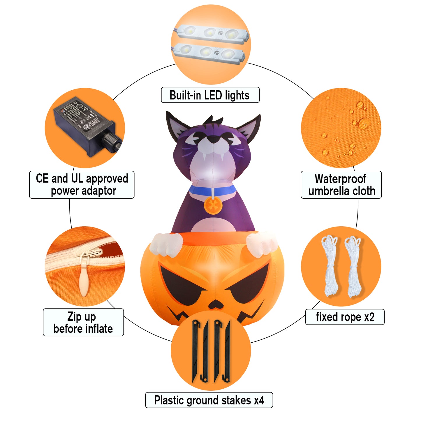 6 ft Black Cat On Pumpkin Inflatable